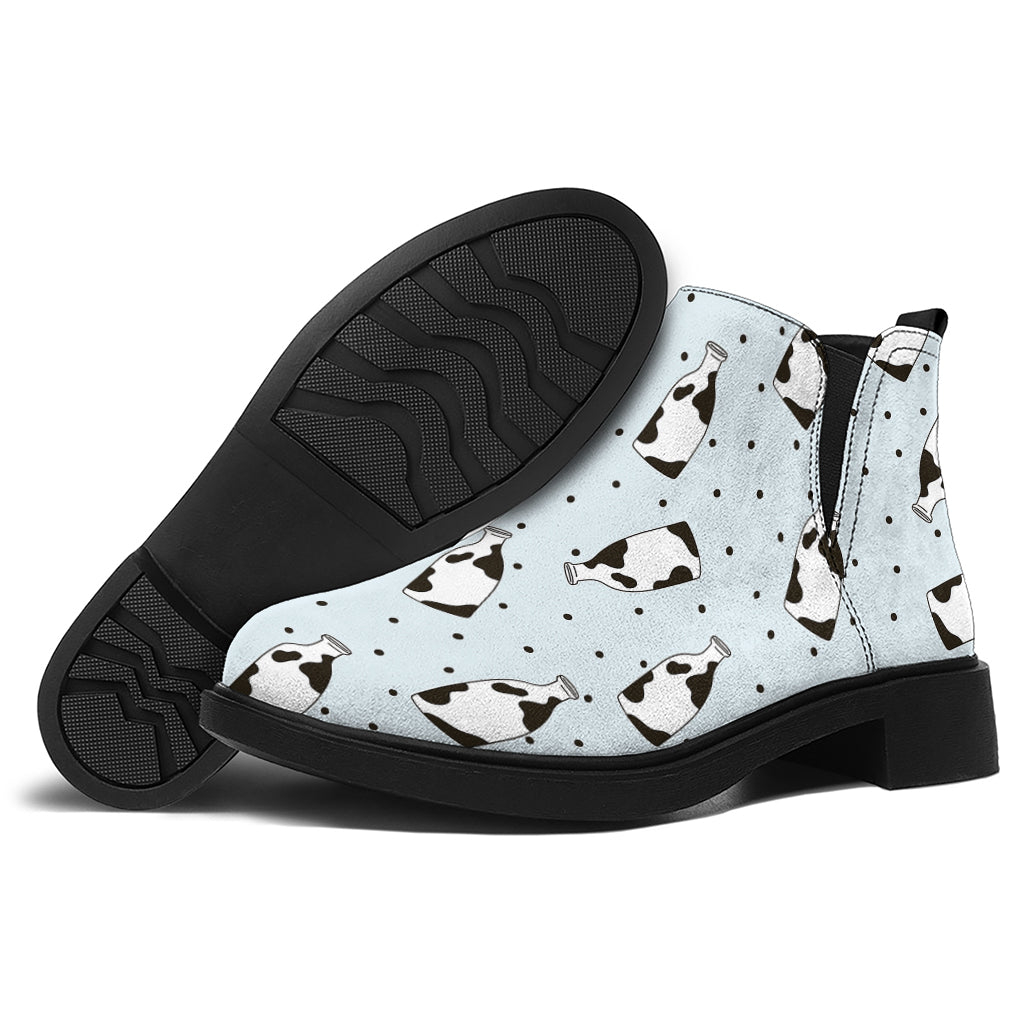 Cow Milk Bottle Pattern Print Flat Ankle Boots
