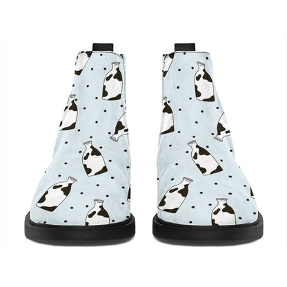 Cow Milk Bottle Pattern Print Flat Ankle Boots