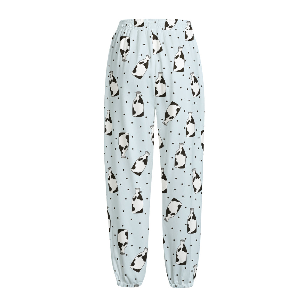 Cow Milk Bottle Pattern Print Fleece Lined Knit Pants