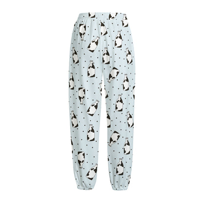 Cow Milk Bottle Pattern Print Fleece Lined Knit Pants