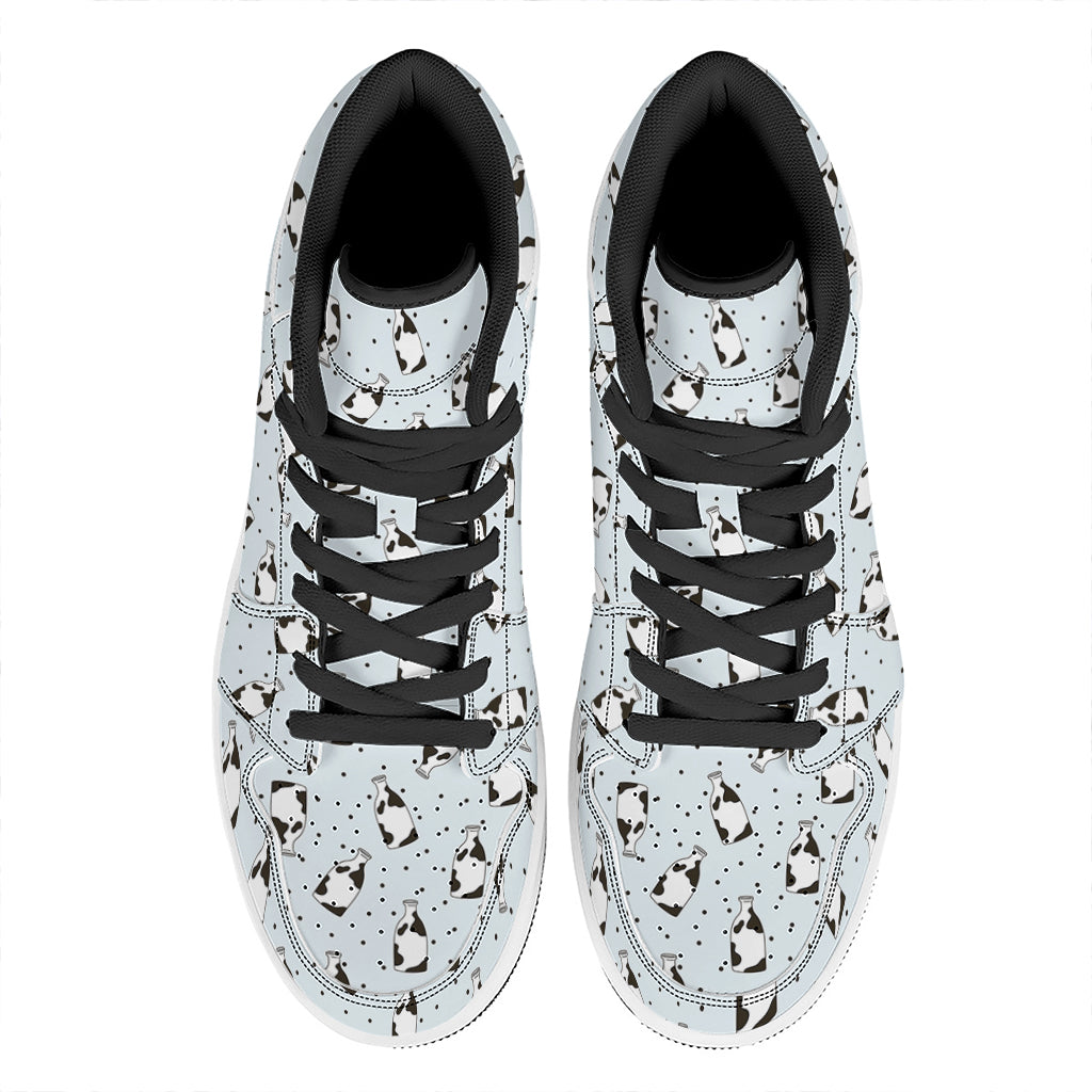 Cow Milk Bottle Pattern Print High Top Leather Sneakers
