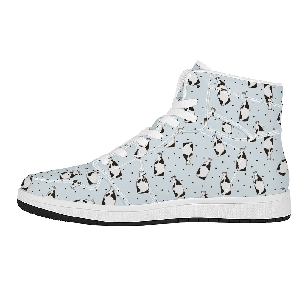 Cow Milk Bottle Pattern Print High Top Leather Sneakers
