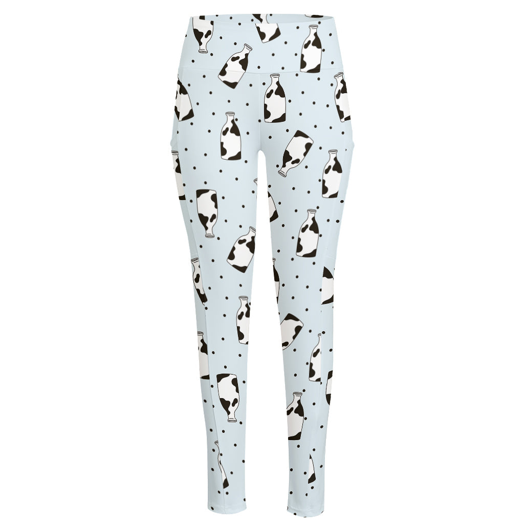 Cow Milk Bottle Pattern Print High-Waisted Pocket Leggings