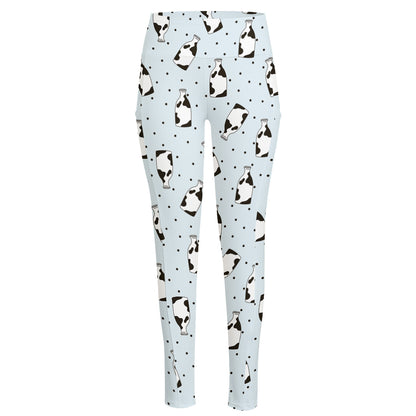 Cow Milk Bottle Pattern Print High-Waisted Pocket Leggings