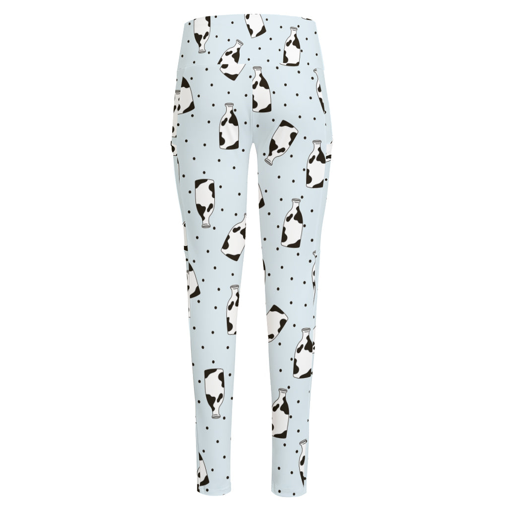 Cow Milk Bottle Pattern Print High-Waisted Pocket Leggings