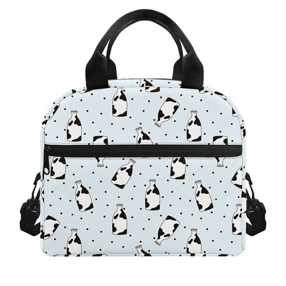 Cow Milk Bottle Pattern Print Insulated Lunch Bag