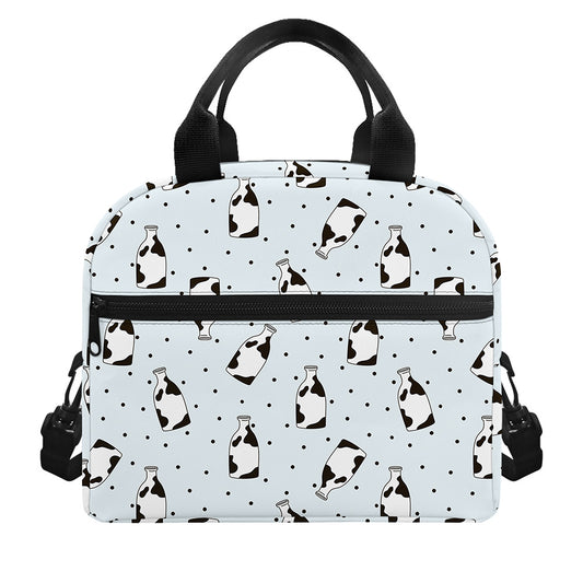 Cow Milk Bottle Pattern Print Insulated Lunch Bag