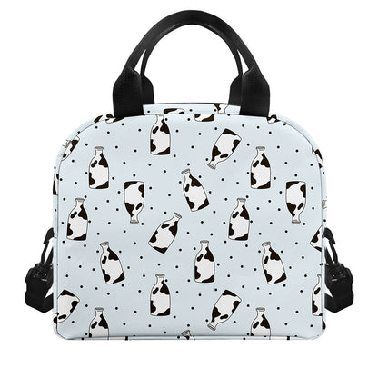 Cow Milk Bottle Pattern Print Insulated Lunch Bag