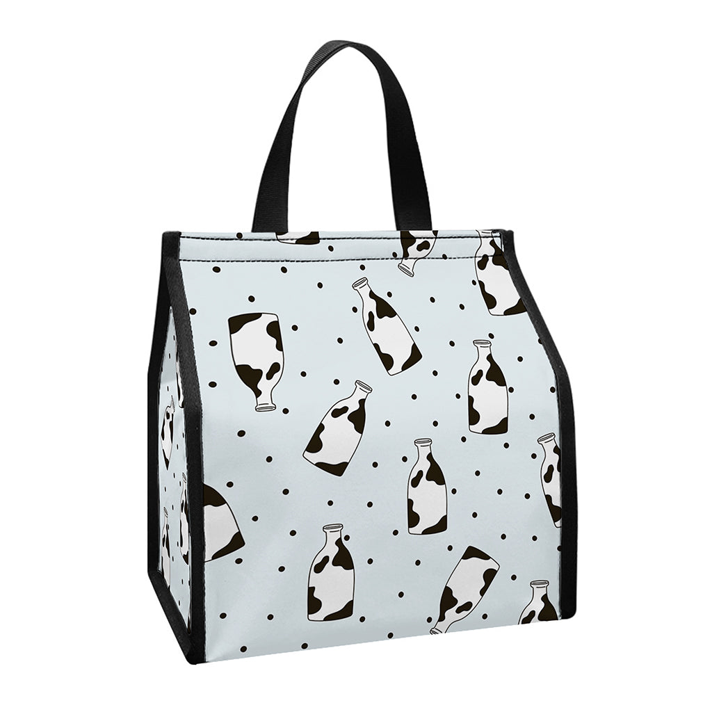 Cow Milk Bottle Pattern Print Insulated Lunch Tote