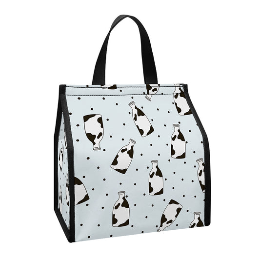 Cow Milk Bottle Pattern Print Insulated Lunch Tote