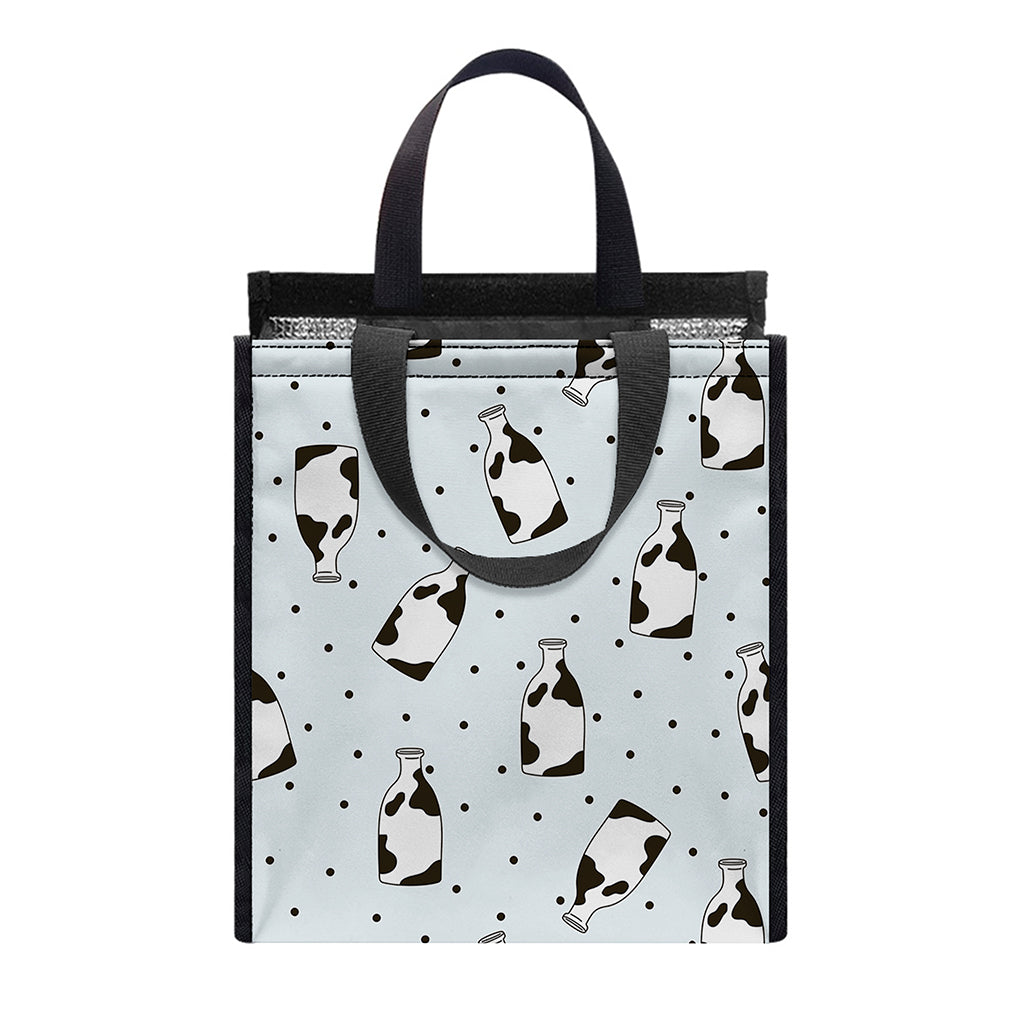 Cow Milk Bottle Pattern Print Insulated Lunch Tote