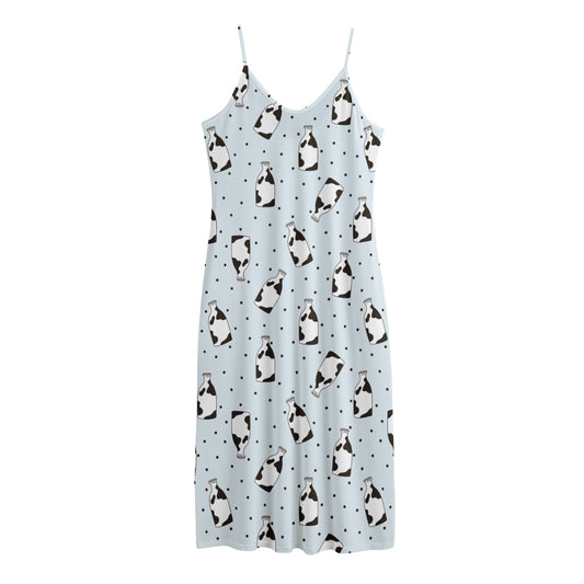 Cow Milk Bottle Pattern Print Jersey Midi Cami Dress