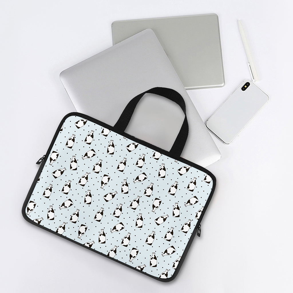 Cow Milk Bottle Pattern Print Laptop Sleeve With Handle