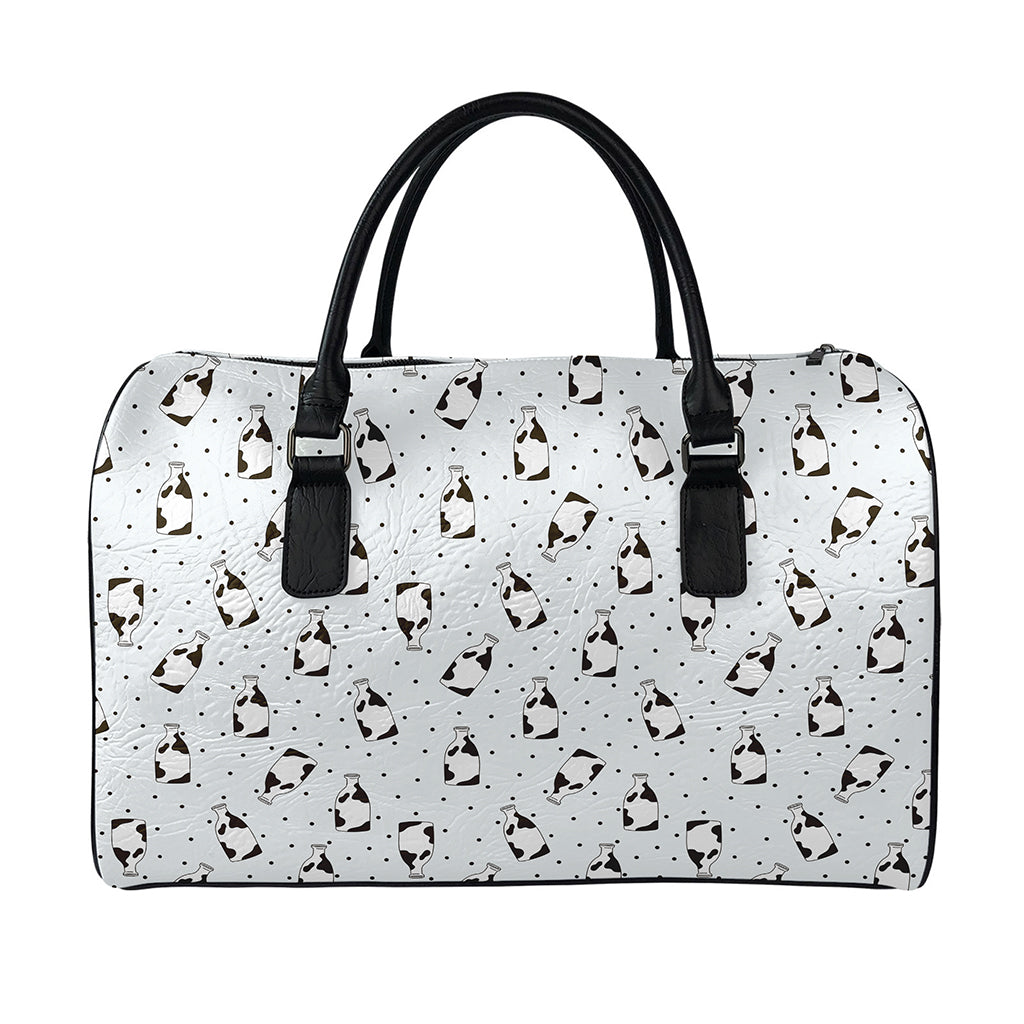 Cow Milk Bottle Pattern Print Leather Duffle Bag