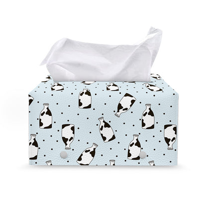 Cow Milk Bottle Pattern Print Leather Tissue Box Cover