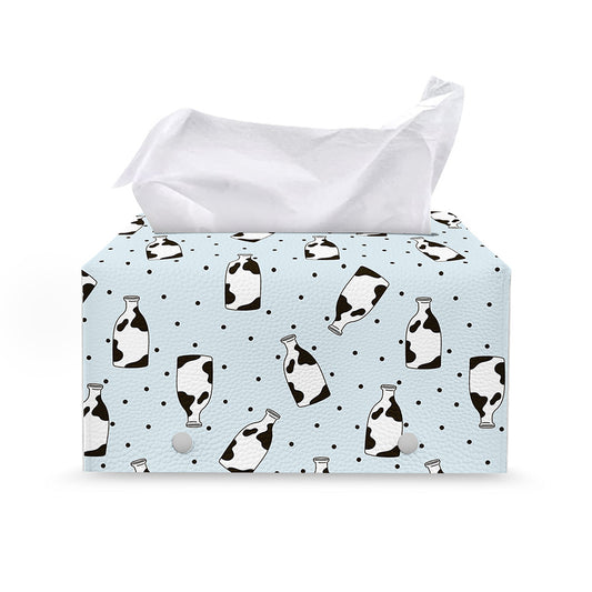 Cow Milk Bottle Pattern Print Leather Tissue Box Cover