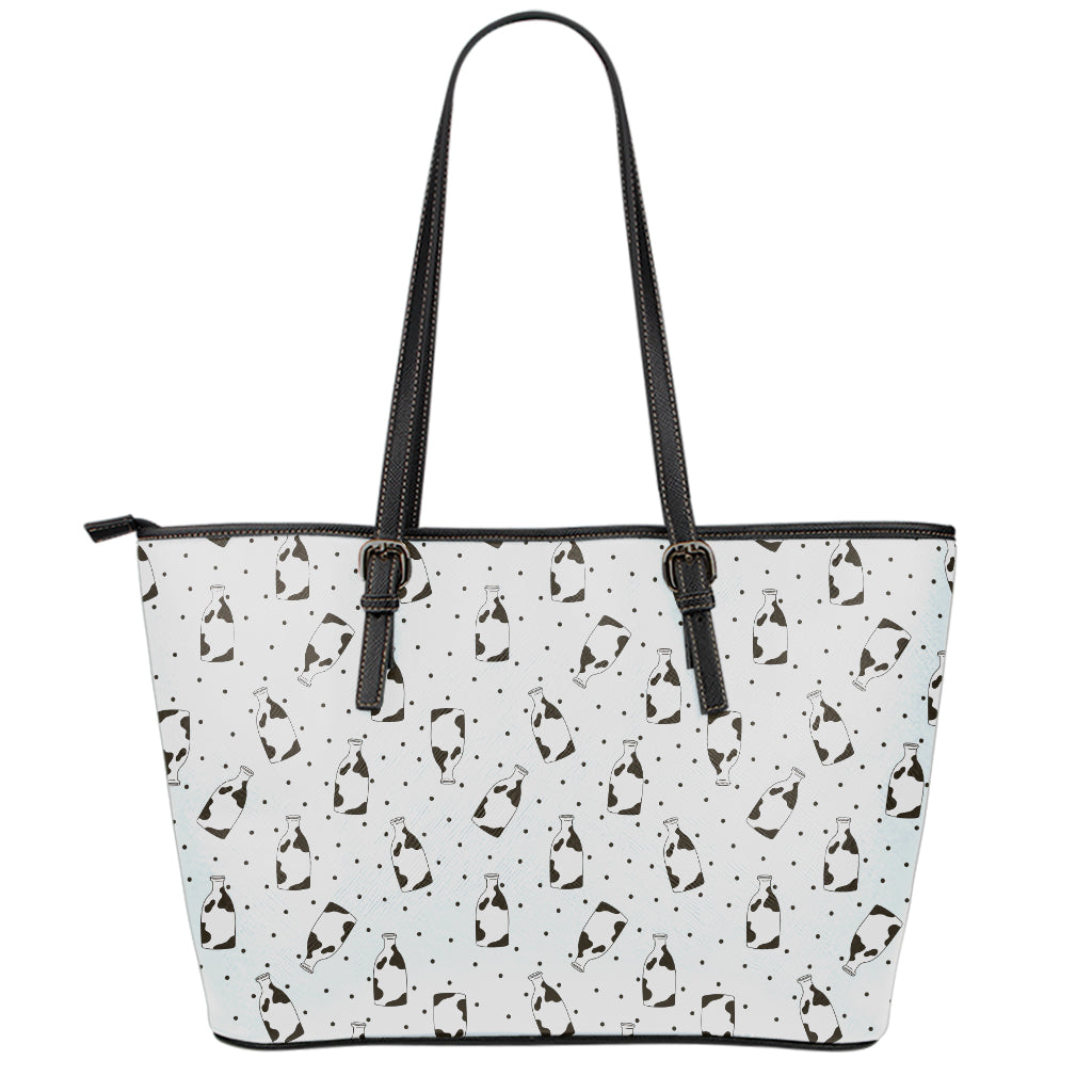 Cow Milk Bottle Pattern Print Leather Tote Bag
