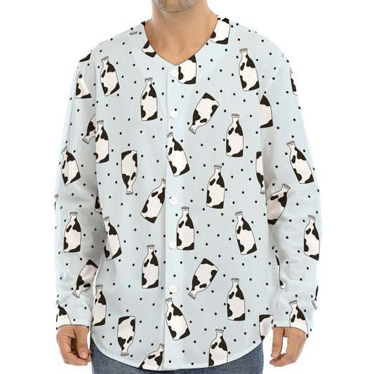 Cow Milk Bottle Pattern Print Long Sleeve Baseball Jersey