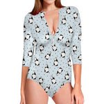 Cow Milk Bottle Pattern Print Long Sleeve Swimsuit