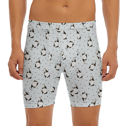 Cow Milk Bottle Pattern Print Men's Long Boxer Briefs