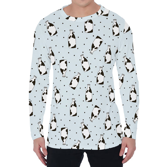 Cow Milk Bottle Pattern Print Men's Long Sleeve T-Shirt