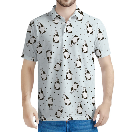 Cow Milk Bottle Pattern Print Men's Polo Shirt