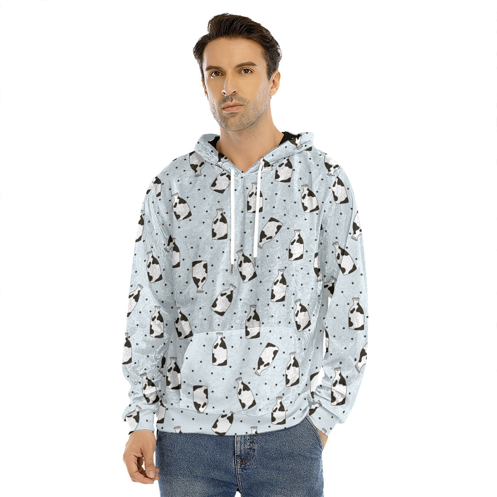 Cow Milk Bottle Pattern Print Men's Velvet Pullover Hoodie