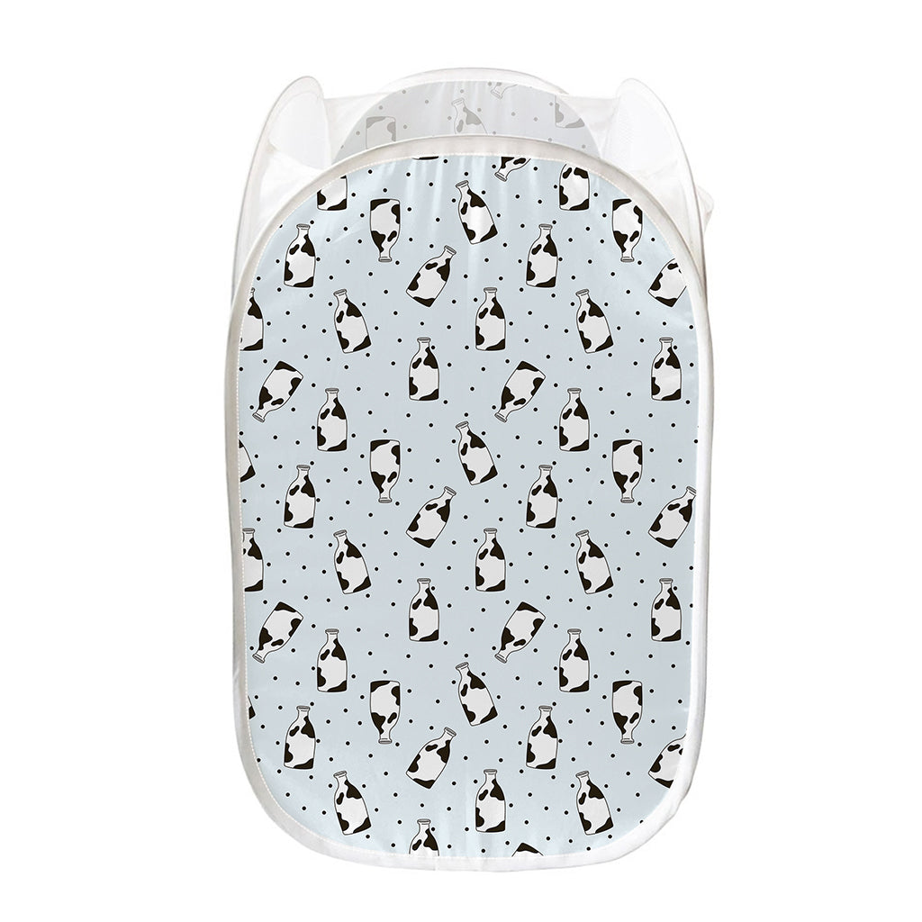 Cow Milk Bottle Pattern Print Mesh Laundry Hamper