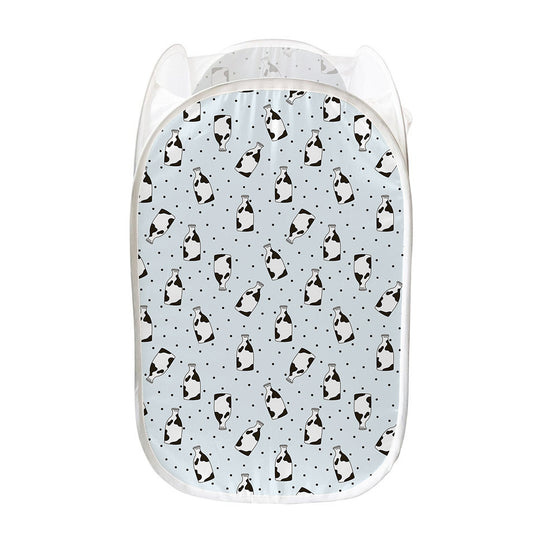 Cow Milk Bottle Pattern Print Mesh Laundry Hamper