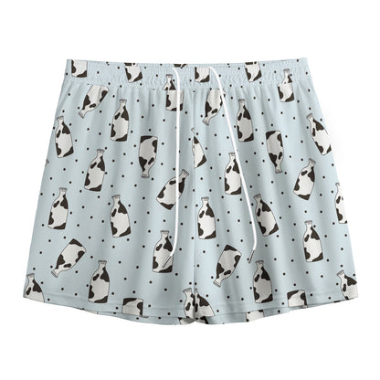 Cow Milk Bottle Pattern Print Mesh Shorts