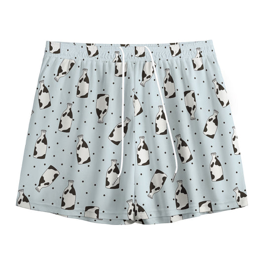 Cow Milk Bottle Pattern Print Mesh Shorts