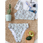 Cow Milk Bottle Pattern Print One Shoulder Bikini Top