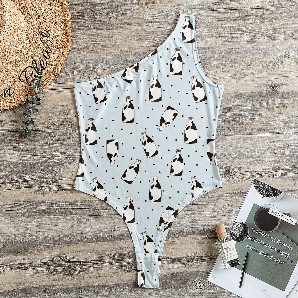 Cow Milk Bottle Pattern Print One Shoulder Bodysuit