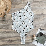 Cow Milk Bottle Pattern Print One Shoulder Bodysuit