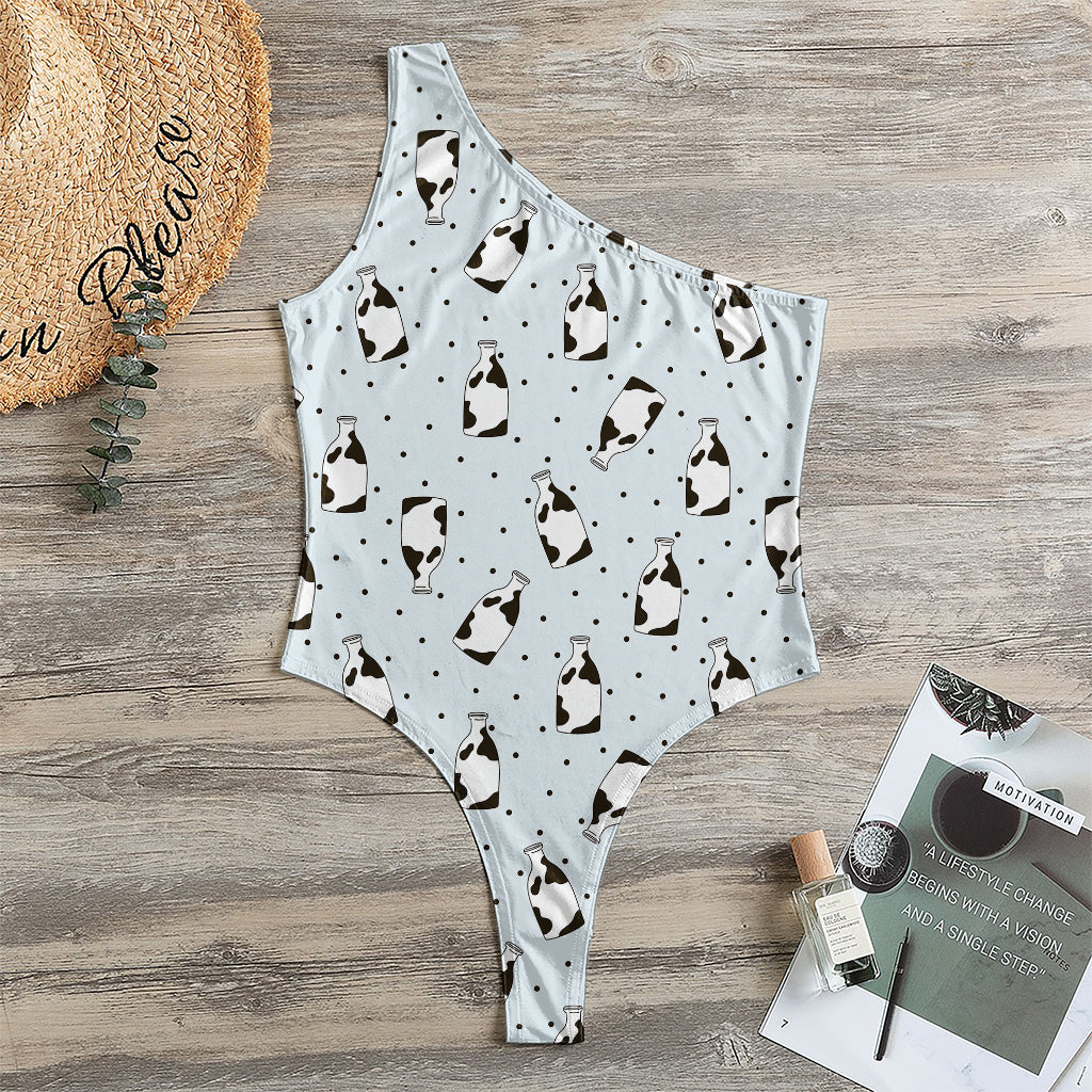 Cow Milk Bottle Pattern Print One Shoulder Bodysuit