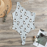 Cow Milk Bottle Pattern Print One Shoulder Bodysuit