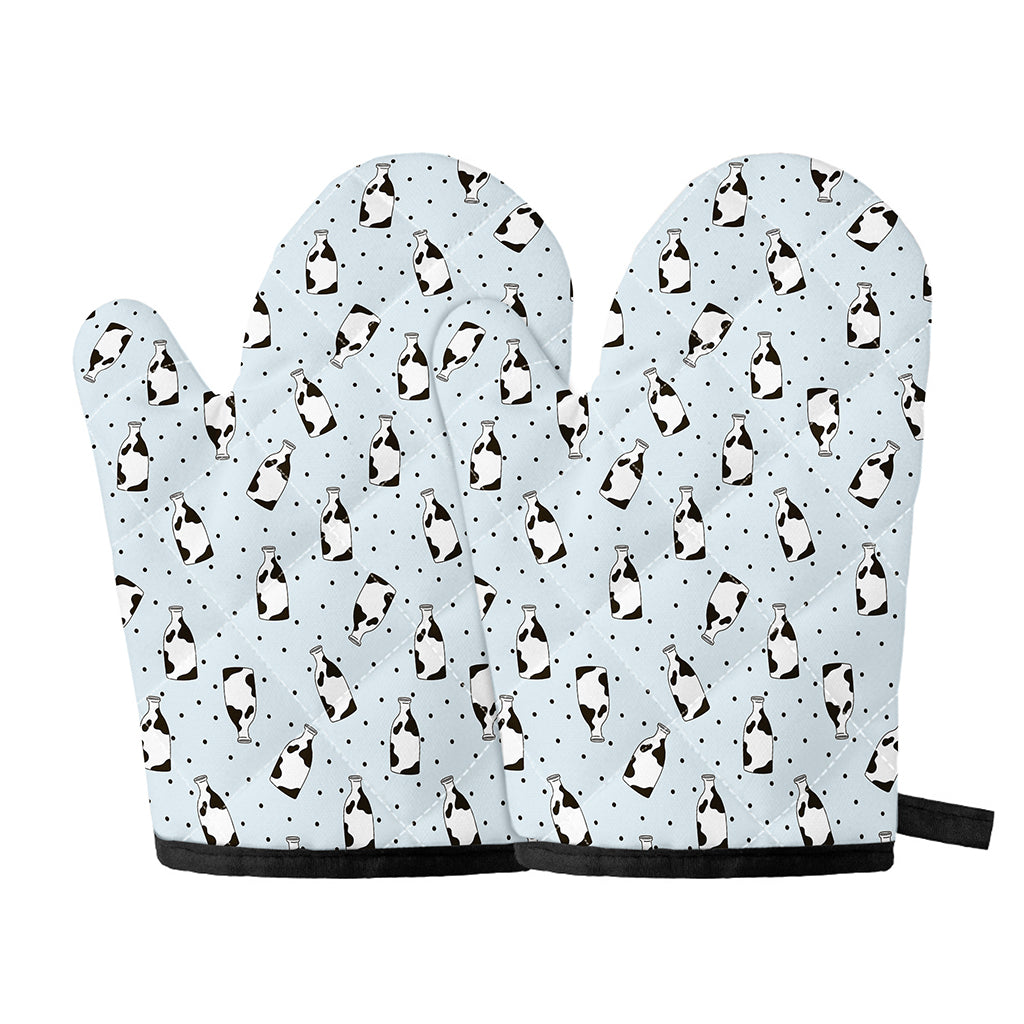 Cow Milk Bottle Pattern Print Oven Mitts