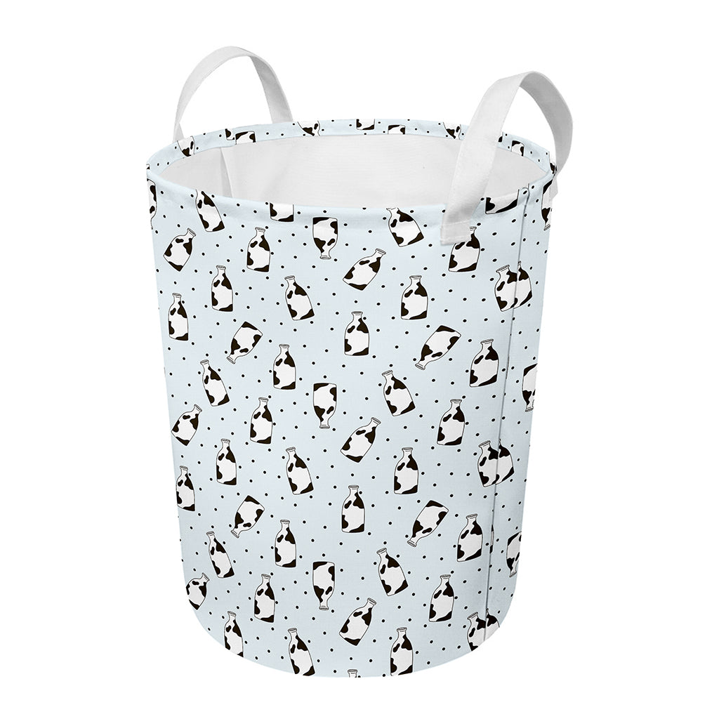 Cow Milk Bottle Pattern Print Round Laundry Basket
