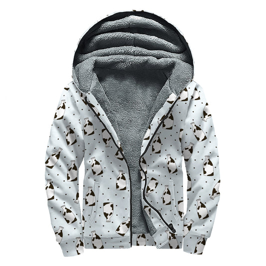 Cow Milk Bottle Pattern Print Sherpa Lined Zip Up Hoodie