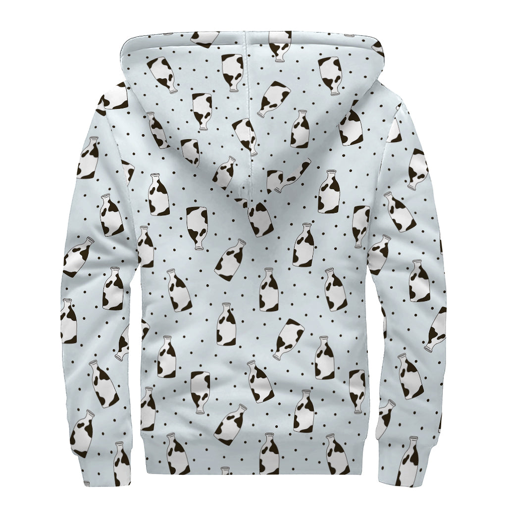 Cow Milk Bottle Pattern Print Sherpa Lined Zip Up Hoodie