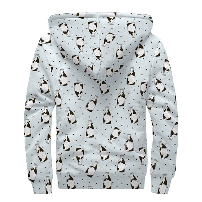 Cow Milk Bottle Pattern Print Sherpa Lined Zip Up Hoodie
