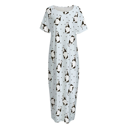 Cow Milk Bottle Pattern Print Short Sleeve Long Nightdress