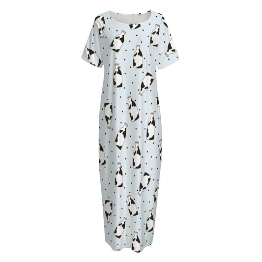 Cow Milk Bottle Pattern Print Short Sleeve Long Nightdress