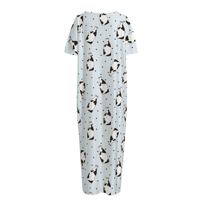 Cow Milk Bottle Pattern Print Short Sleeve Long Nightdress