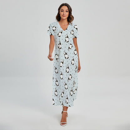 Cow Milk Bottle Pattern Print Short Sleeve Maxi Dress