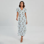 Cow Milk Bottle Pattern Print Short Sleeve Maxi Dress