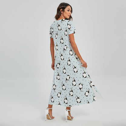 Cow Milk Bottle Pattern Print Short Sleeve Maxi Dress