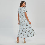 Cow Milk Bottle Pattern Print Short Sleeve Maxi Dress