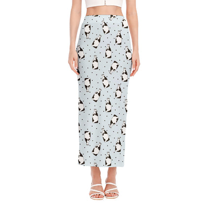 Cow Milk Bottle Pattern Print Side Slit Maxi Skirt