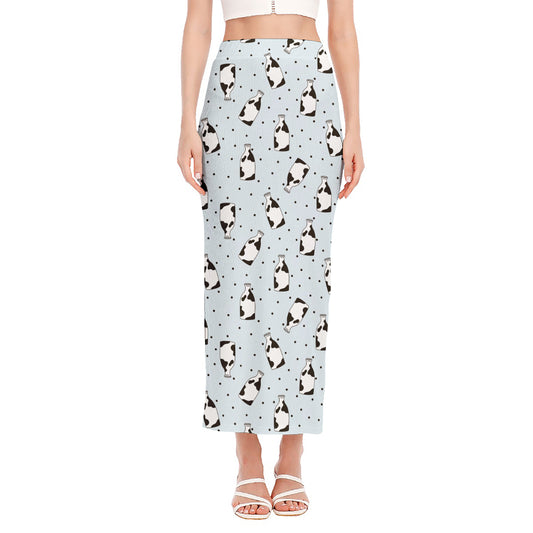 Cow Milk Bottle Pattern Print Side Slit Maxi Skirt